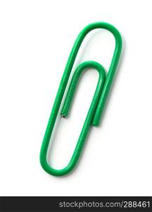 green paper clip isolated on white background