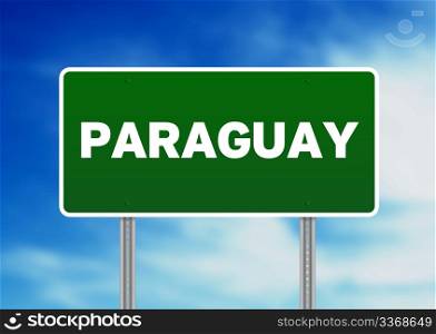 Green Paraguay highway sign on Cloud Background.