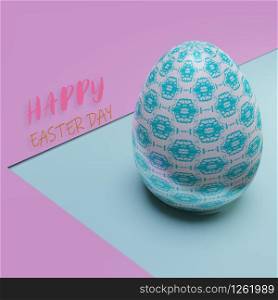 Green pattern easter eggs on color paper with text. 3D illustration.