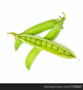 Green pea pods isolated on white background.