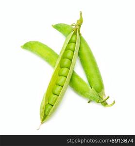 Green pea pods isolated on white background