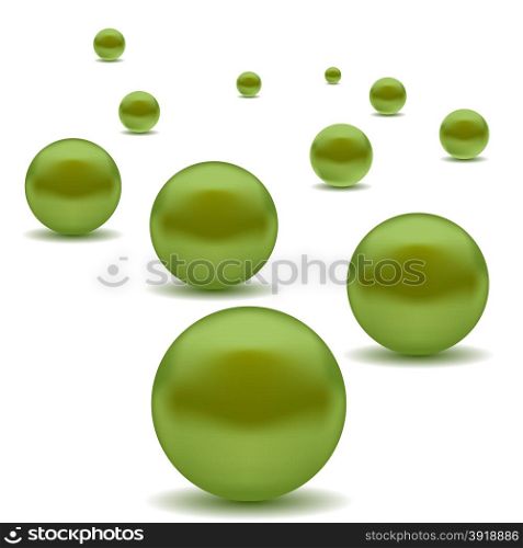 Green Pearls Isolated on White Background. Green Spheres.. Green Pearls