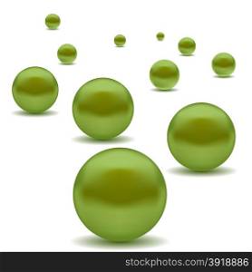 Green Pearls Isolated on White Background. Green Spheres.. Green Pearls