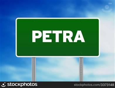 Green Petra highway sign on Cloud Background.