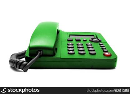 Green phone isolated on white background closeup