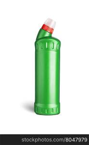 Green plastic bottle for liquid laundry detergent, cleaning agent, bleach or fabric softener. With clipping path
