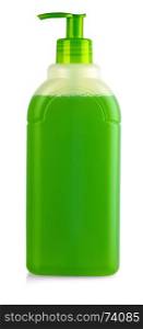 Green plastic detergent container, bottle, isolated