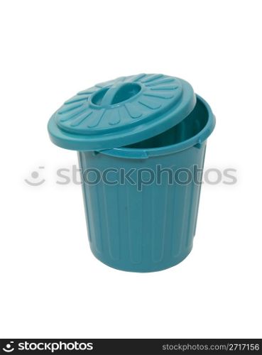 Green plastic garbage container for rubbish and discarded items - path included