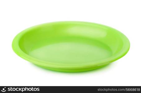 Green plastic plate isolated on white