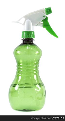 Green plastic spray . Green plastic spray bottle isolated on white background