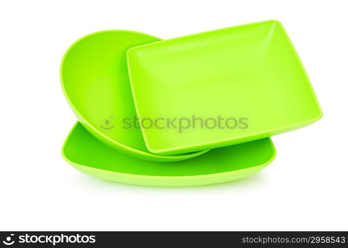 Green plate isolated on the white background