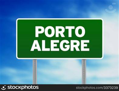 Green, Porto Alegre, Brazil highway sign on Cloud Background.