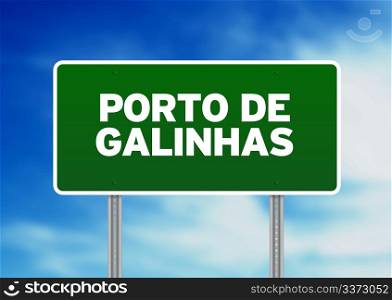 Green Porto de Galinhas raod sign on Cloud Background.