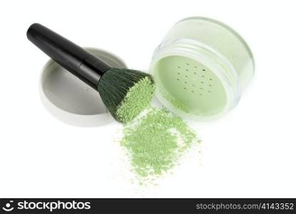 Green powder and black brush isolated