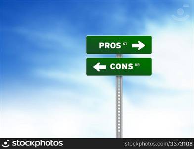 Green Pros and Cons Road Sign on Cloud Background
