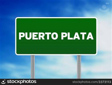 Green Puerto Plata, Dominican Republic highway sign on Cloud Background.