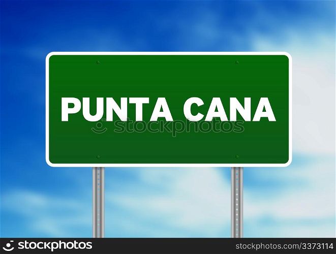 Green Punta Cana, Dominican Republic highway sign on Cloud Background.