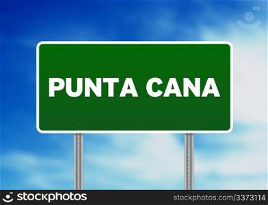 Green Punta Cana, Dominican Republic highway sign on Cloud Background.