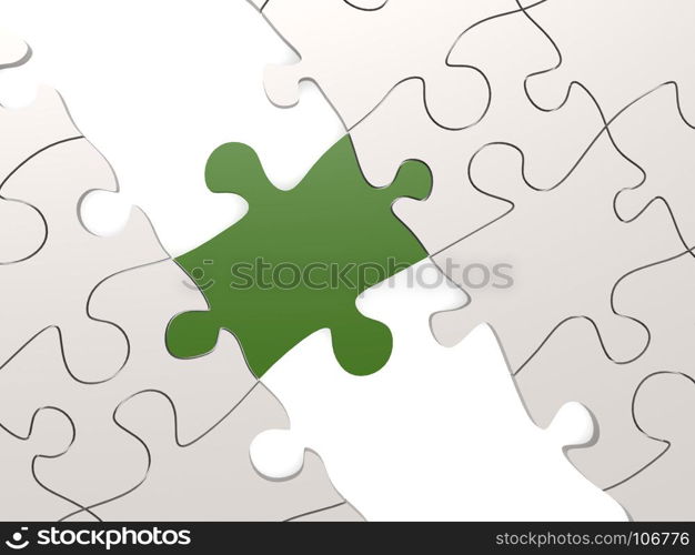 Green puzzle as a bridge with a white parts, 3D rendering