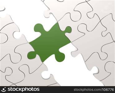 Green puzzle as a bridge with a white parts, 3D rendering