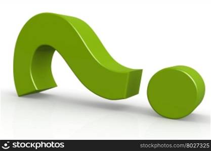 Green question mark on isolate white background, 3D rendering