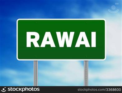 Green Rawai, Thailand road sign on Cloud Background.