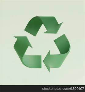 Green recycling symbol, recycle icon. 3d render illustration