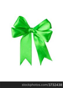 Green ribbon bow isolated on white background