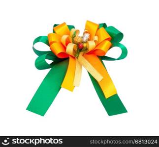 green ribbon bow on the white background