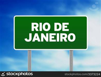 Green Rio de Janeiro highway sign on Cloud Background.