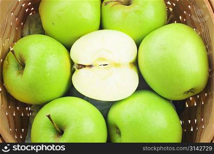 green ripe apples in basket