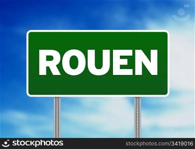 Green Rouen, France highway sign on Cloud Background.