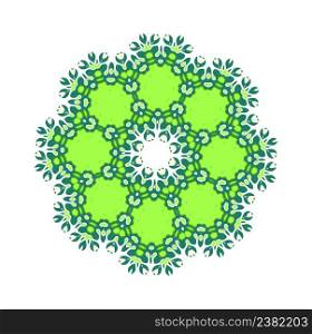 Green round ornament pattern isolated on background. . Green art mandala