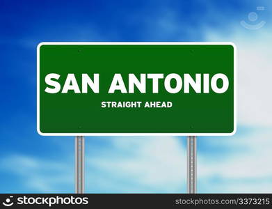 Green San Antonio, Texas, USA highway sign on Cloud Background.