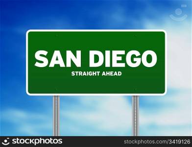 Green San Diego, California, USA highway sign on Cloud Background.
