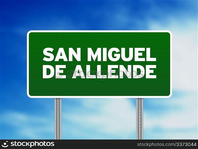Green San Miguel de Allende road sign on Cloud Background.