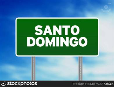 Green Santo Domingo,Dominican Republic highway sign on Cloud Background.