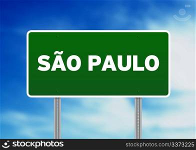 Green Sao Paulo, Brazil highway sign on Cloud Background.