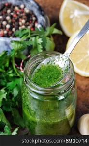 Green sauce, cilantro seasoning for salad dressing