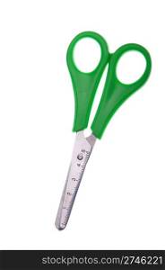 green scissors isolated on white background (scissor with ruler)