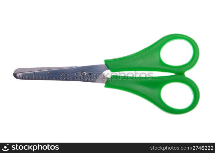 green scissors isolated on white background (scissor with ruler)