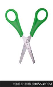 green scissors isolated on white background (scissor with ruler)