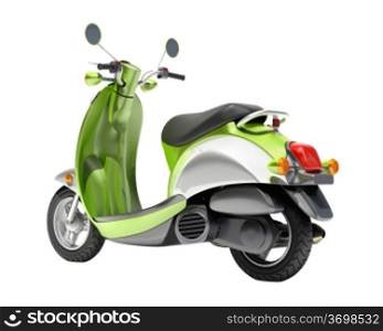 Green scooter close up on a light background