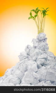 Green seedlings growing out of paper