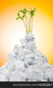 Green seedlings growing out of paper