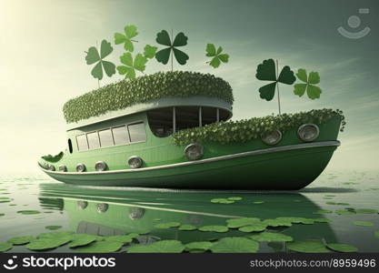 Green ship decorated for St. patricks day , transport illustration. Generative AI