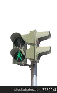 green signal of a traffic light isolated on a white background
