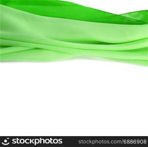 green silk fabric background. Isolated.