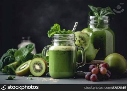 Green smoothie glass. Banana shake. Generate Ai. Green smoothie glass. Generate Ai