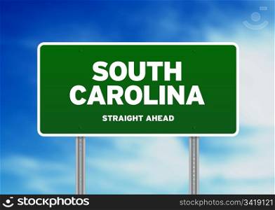 Green South Carolina, USA highway sign on Cloud Background.